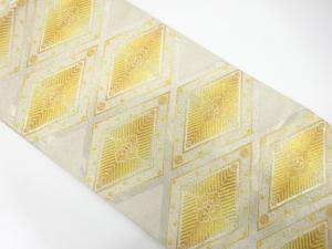 斜め格子に花菱模様織り出し　全通袋帯